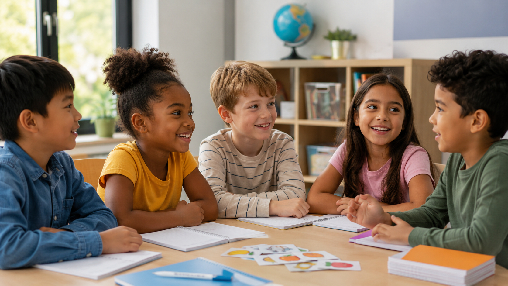 英語で楽しそうに会話する子どもたちのイメージ画像